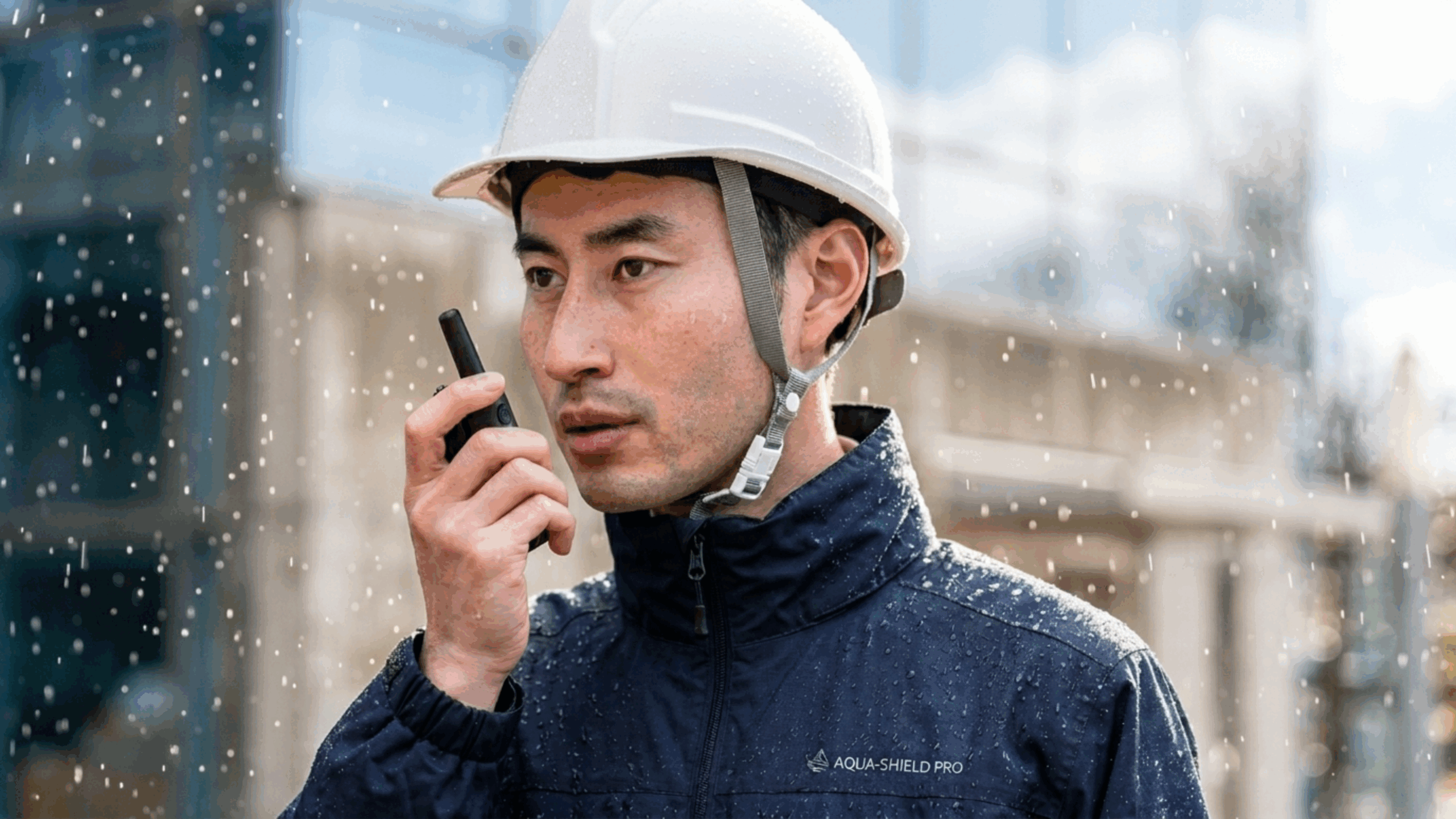 硬い生地が擦れて「シャカシャカ」と摩擦音が出る一般的なレインウェアのイメージ