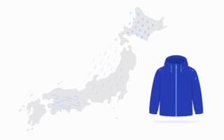 株式会社トキワ｜日本列島に降り方の違う雨が土地ごとに重なるイメージ（レインウェア・全国対応・業務用）